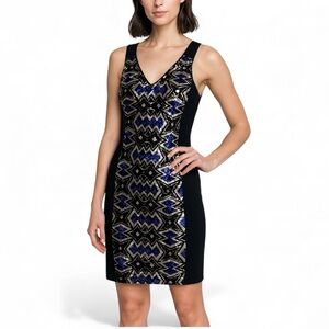 Brigitte Bailey Mini Dress Bodycon Cut Out Womens Sz Small Black Blue Gold NWOT